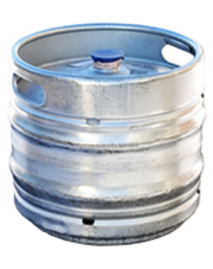 Ein silberfarbenes Metallfass steht isoliert vor einem unscharfen Hintergrund.